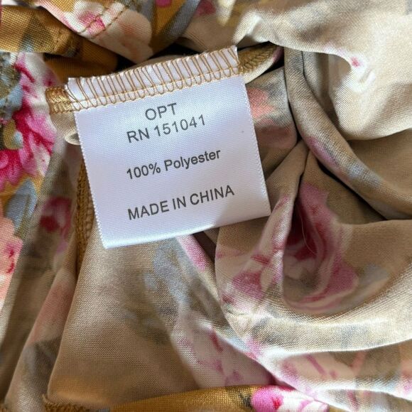 OPT Anthropologie Felicity Floral Tie Neck Midi Dress Size Medium Yellow Orange - Picture 13 of 15